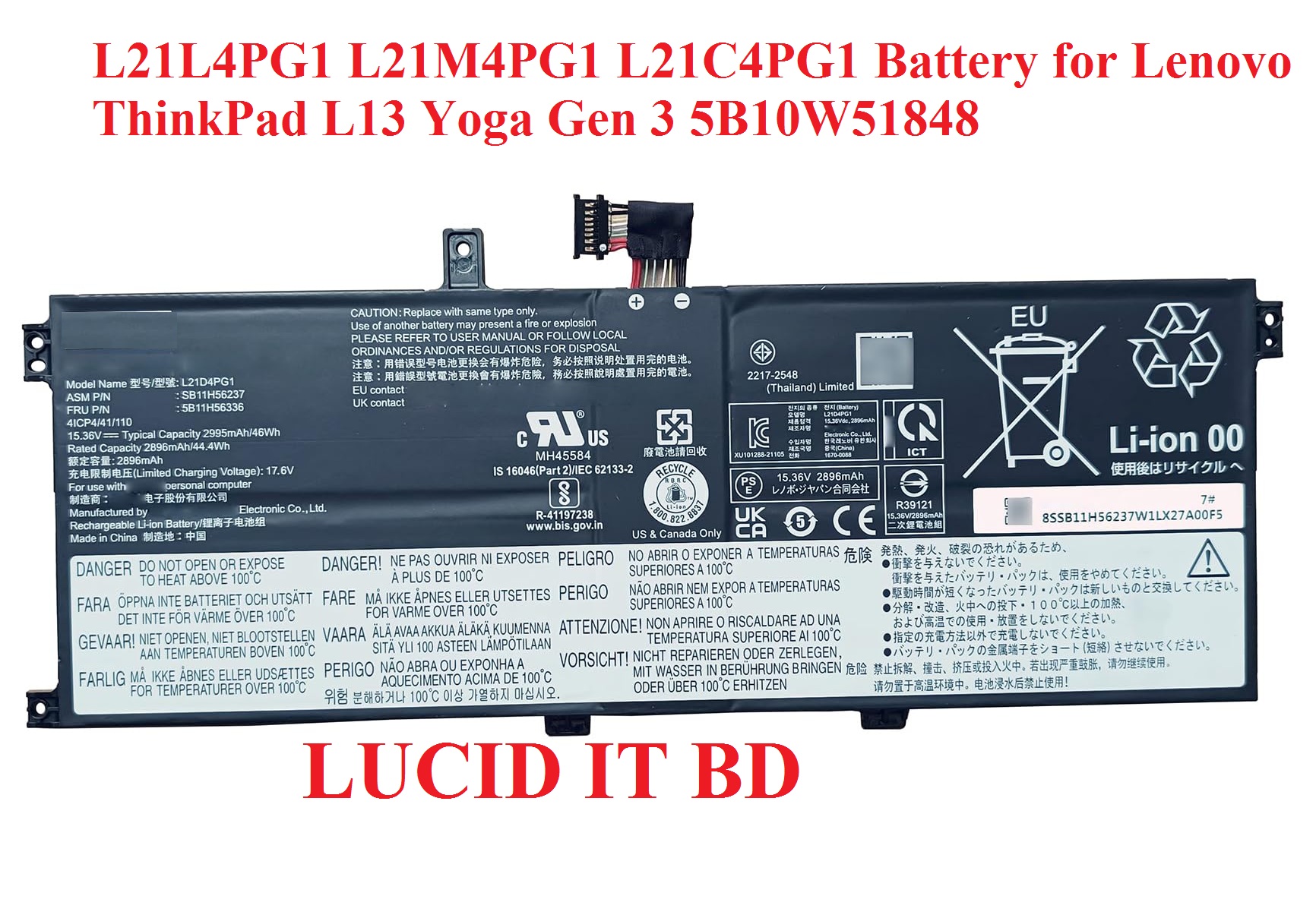 L21L4PG1 L21L4PG1 L21M4PG1 L21C4PG1 Battery for Lenovo ThinkPad L13 Yoga Gen 3 5B10W51848